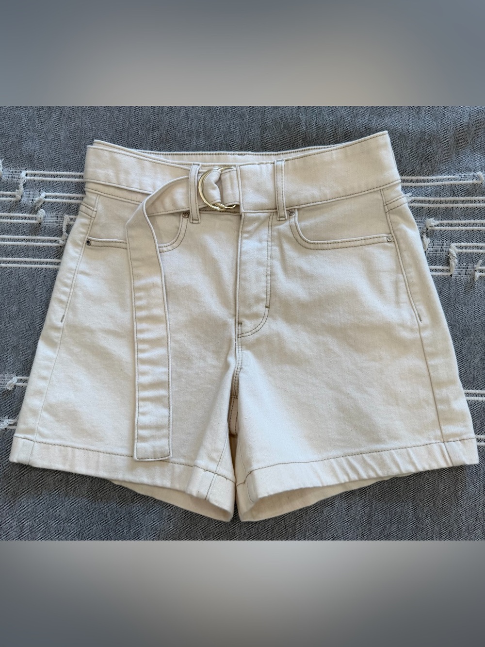 White House Black Market Cream High-Waist Belted Shorts